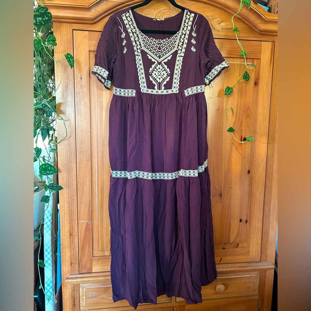Tea n Rose Purple Embroidered Dress